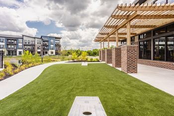 Outdoor green pet play area